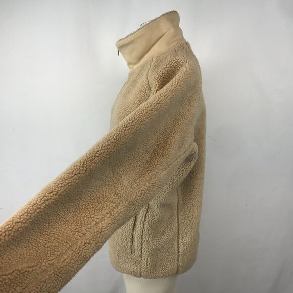 JOHN J GALT ~ WOMENS ONE SIZE ~ TAN SHERPA FLEECE FULL ZIP JACKET COAT - Picture 4 of 7